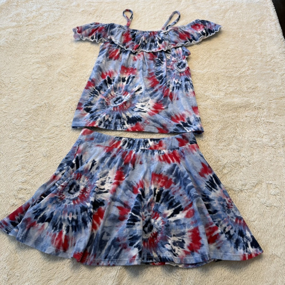 The Children's Place Girls 14 XL Tie Dye Tank Skirt Set Red Blue White Patriotic